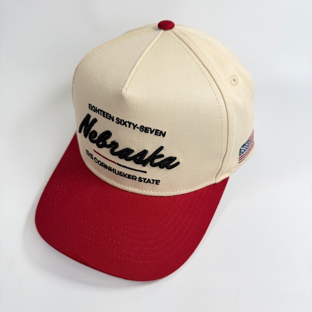 Good Boy Louie Nebraska Cornhuskers Snapback Hat Cream Red State Flag Patch